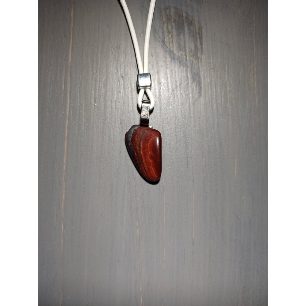 Red Tiger Eye Stone Pendant Necklace White Waxed Cord 17 Inch Break Away Closure